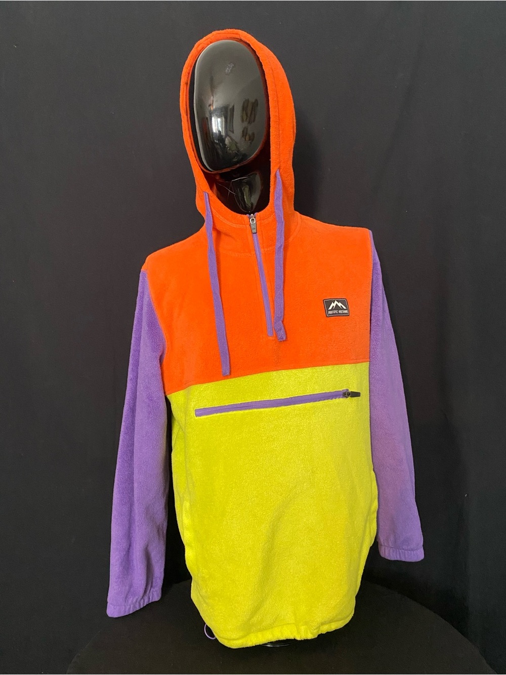 Men's Colorblock Zip-Up Fleece Hoodie in Orange, Purple & Lime